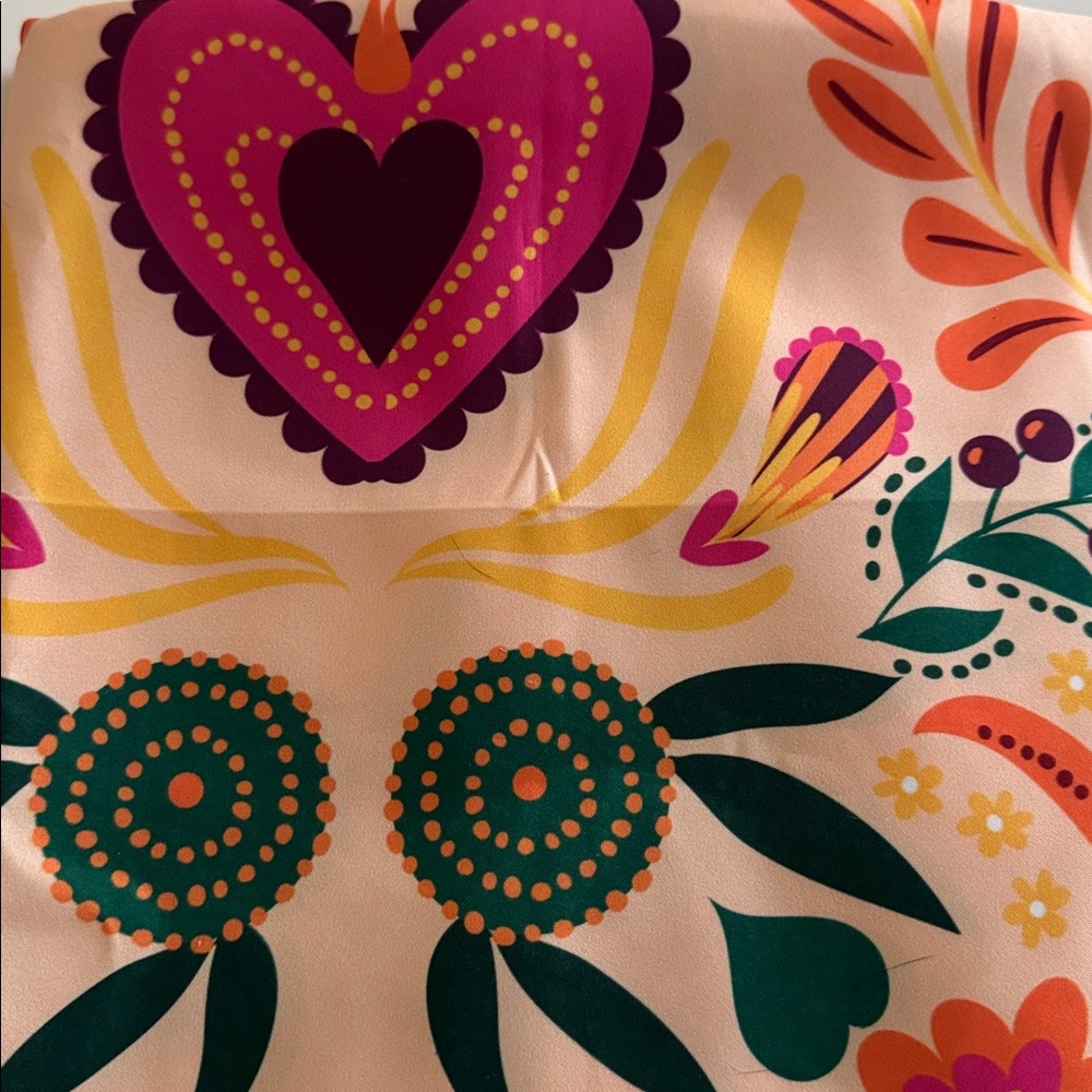 Floral Heart Print Kitchen Linen - Pink, Green & Orange
